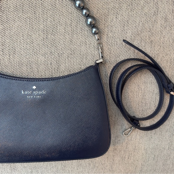 Kate Spade Madison Faux Pearl Medium Convertible Crossbody Parisian Navy Purse - Picture 4 of 10